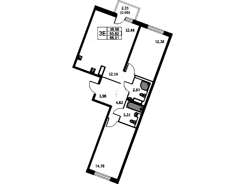 2-комнатная квартира 66.51 м², 3/9 эт., ЖК «Квартал Лаголово»